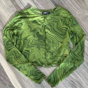 Primark Olive Green Marble Mesh Crop Top
